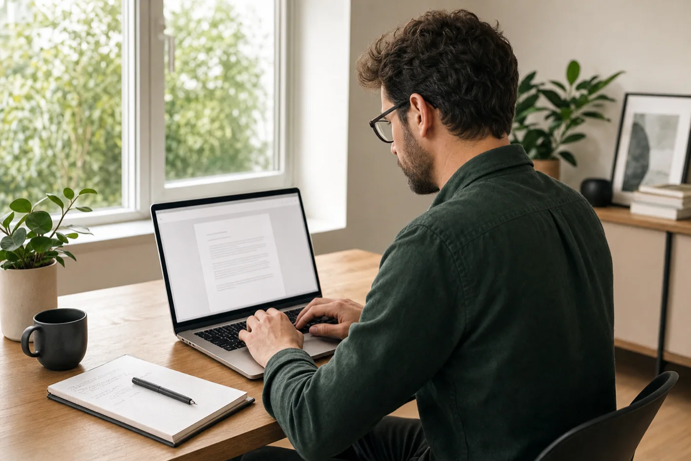 Teilnehmer arbeitet zu Hause an einem Copywriting-Dokument
